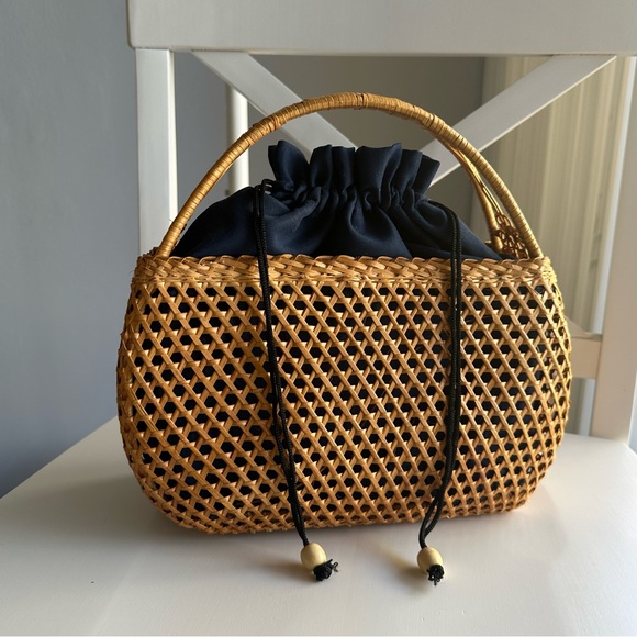 *SOLD* Handmade Bali Bohemian Cottagecore Rattan Woven Top Handle Basket Bag Tan - Picture 3 of 7